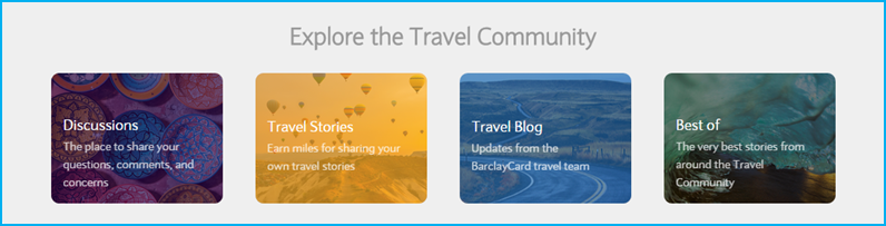 Barclays Travel Community Featured Content Areas on homepage