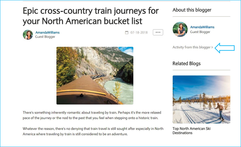 Bloggers have their own bio page that lists a history of articles they’ve written for the Travel Community. Each blogger assigns tags (key word labels) to their featured article so users can easily access travel blogs.