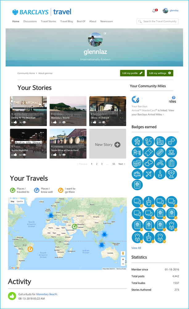 Barclays Travel Community User Profile